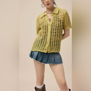 BDG Urban Outfitters Osaka Open-Knit Polo Sweater NWOT Green Size S